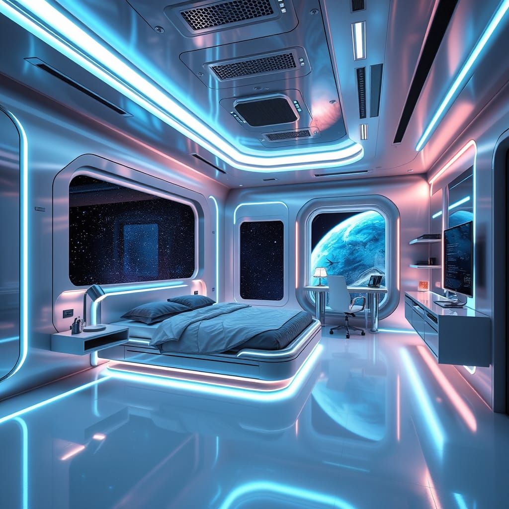 Futuristic Bedroom in Industrial Futurism Style
