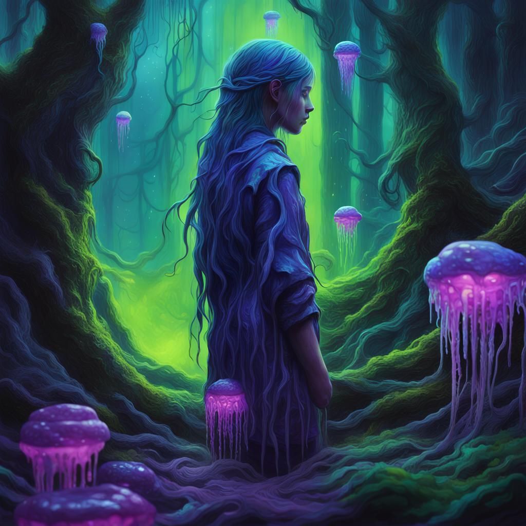 Mystical Jellyfish Girl in Dreamlike Forest