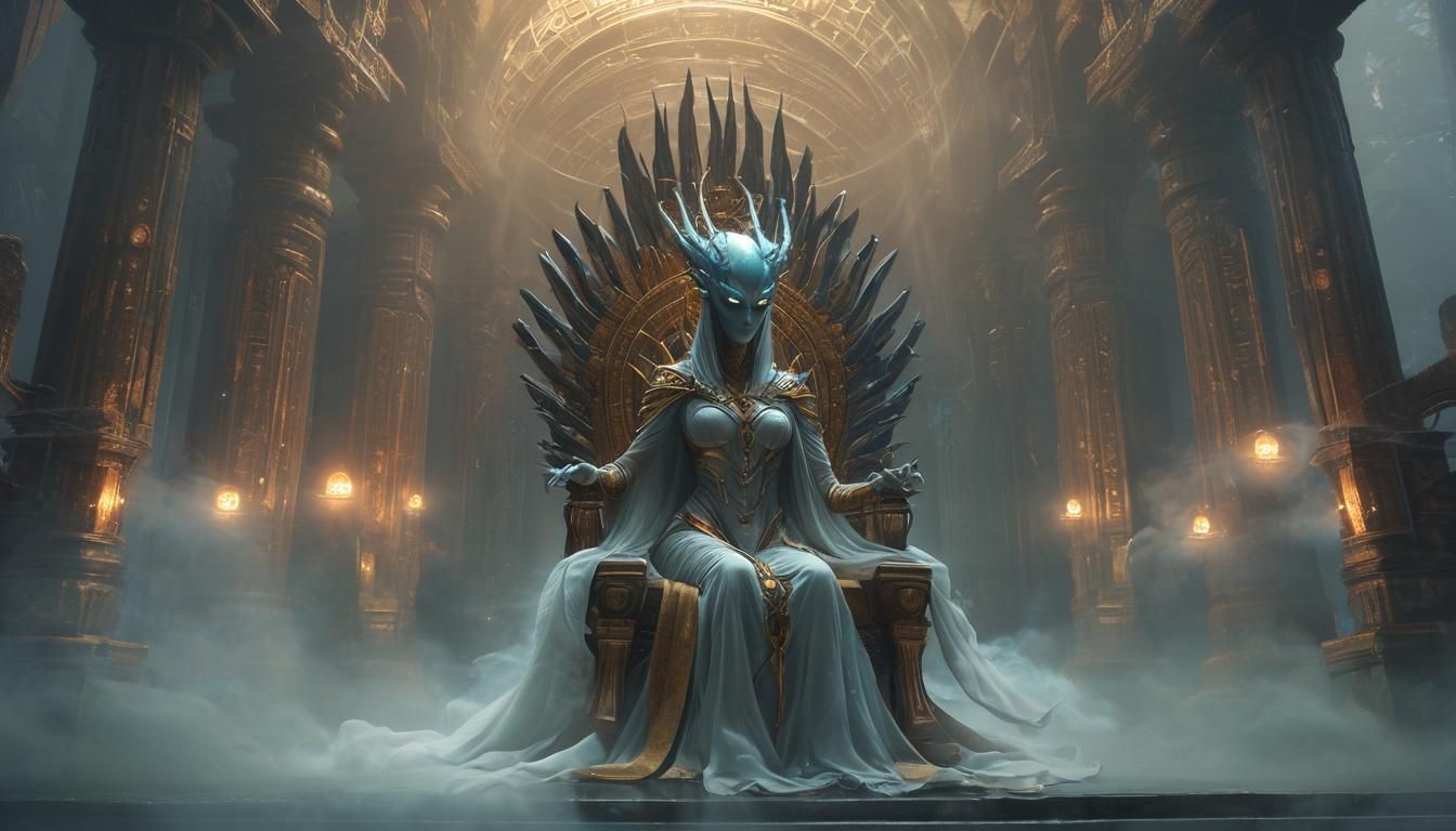 Sci-Fi Alien Queen in Ethereal Temple Ritual
