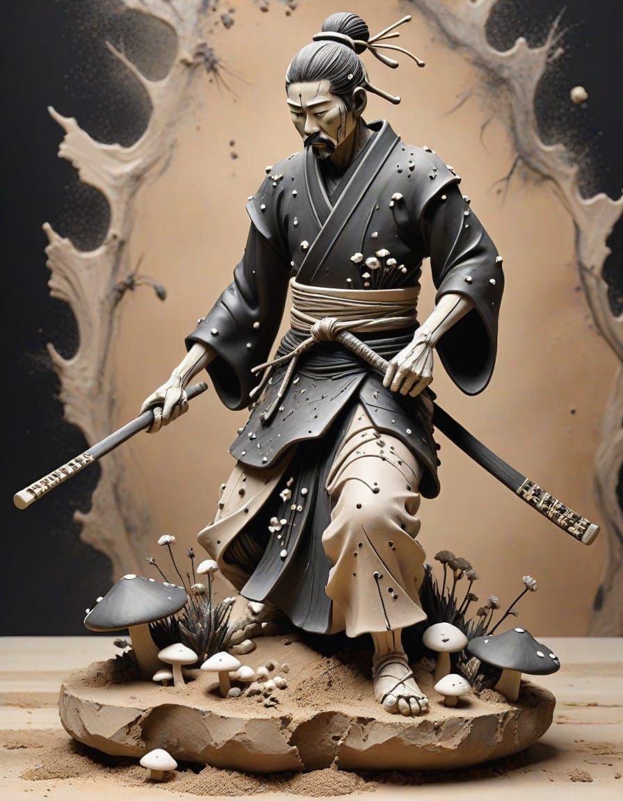 Hyperrealist Clay Wood Samurai Dancer