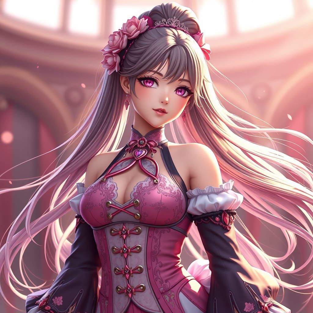 Elegant Ball Gown Anime Art in 8K Resolution