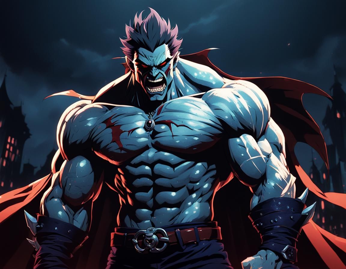 Muscular Anime Vampire in Studio Trigger Style