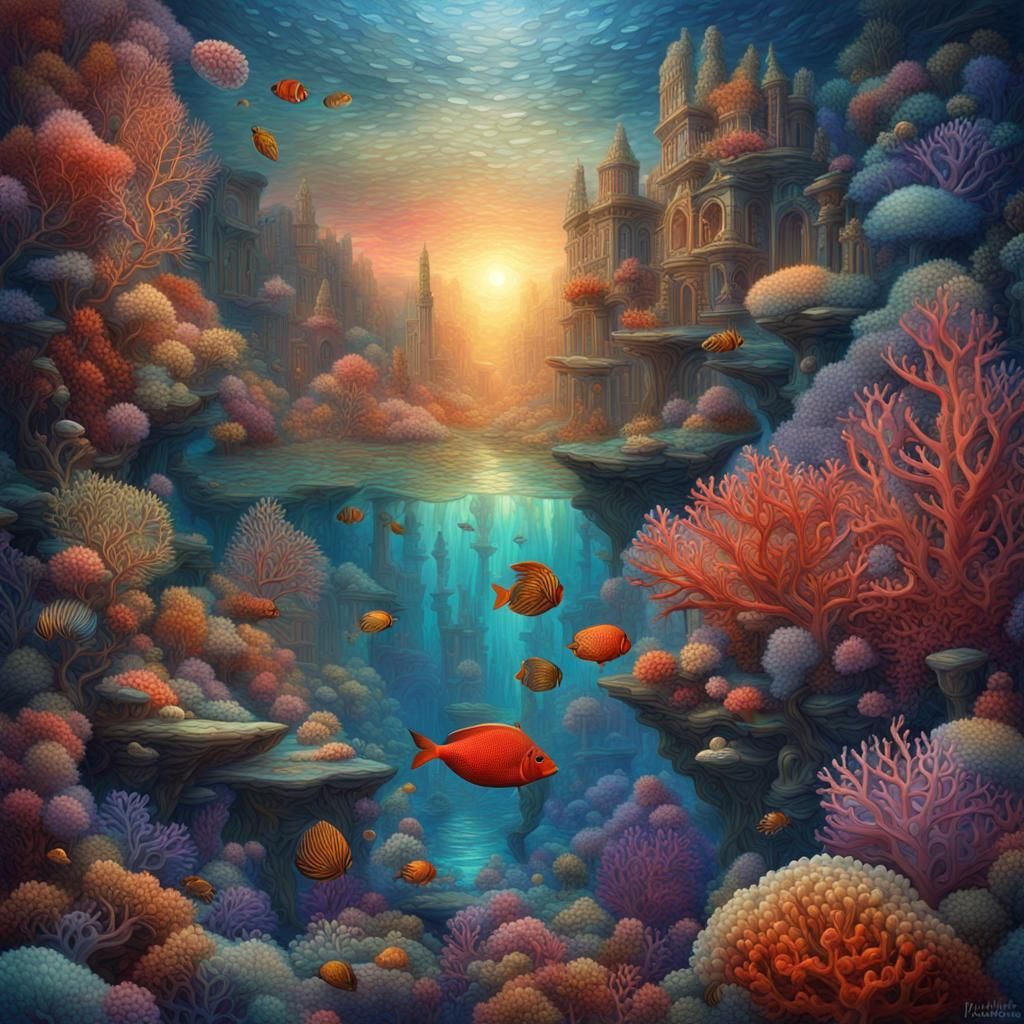 Coral Dreamscape: Ethereal Surreal Art in Deep Color