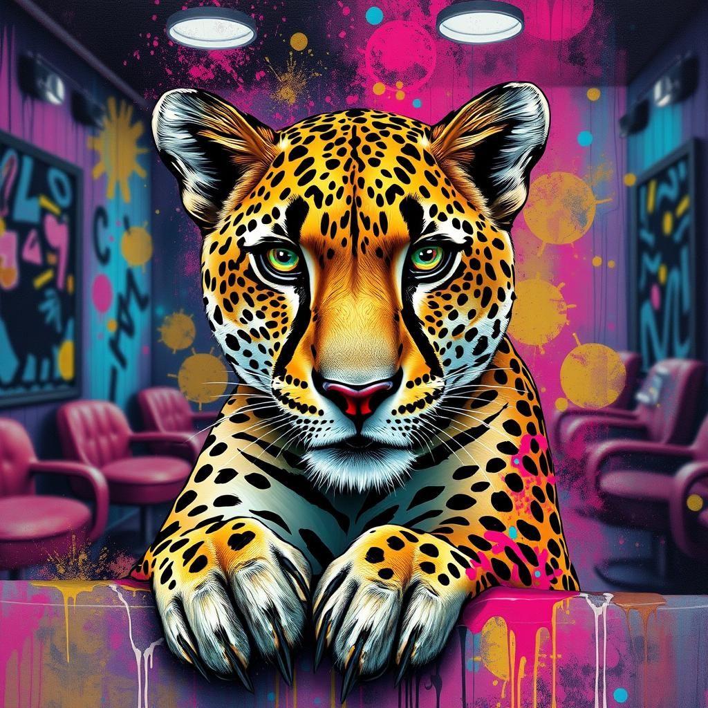 Psychedelic Nail Salon with Cheetah Print Graffiti