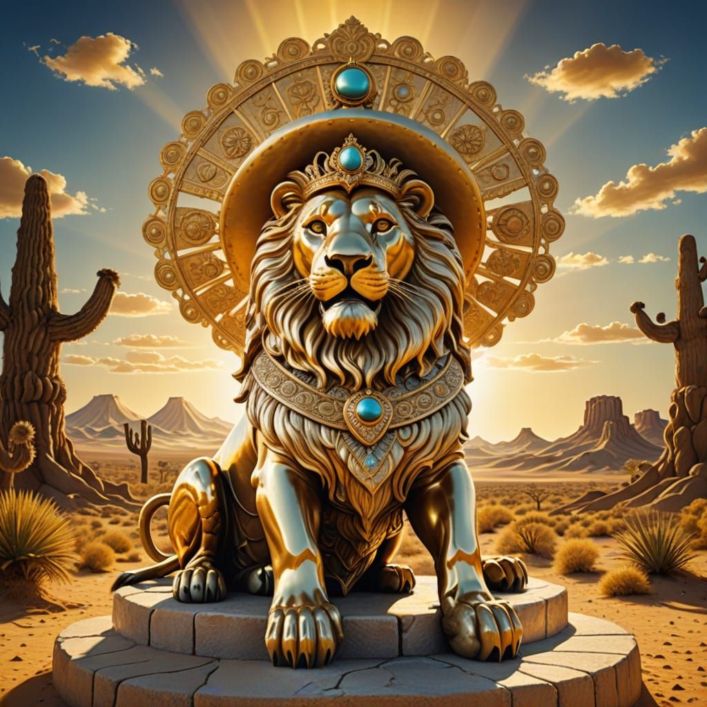 Lion King in Surreal Desert Kingdom, Digital Art
