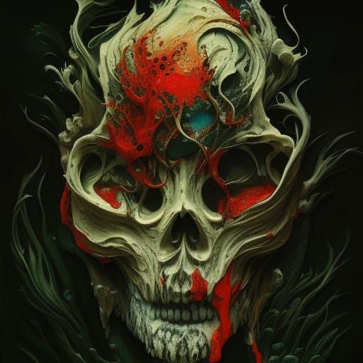 Terrifying Ghost Skull in Liquid Ink Splatter Style