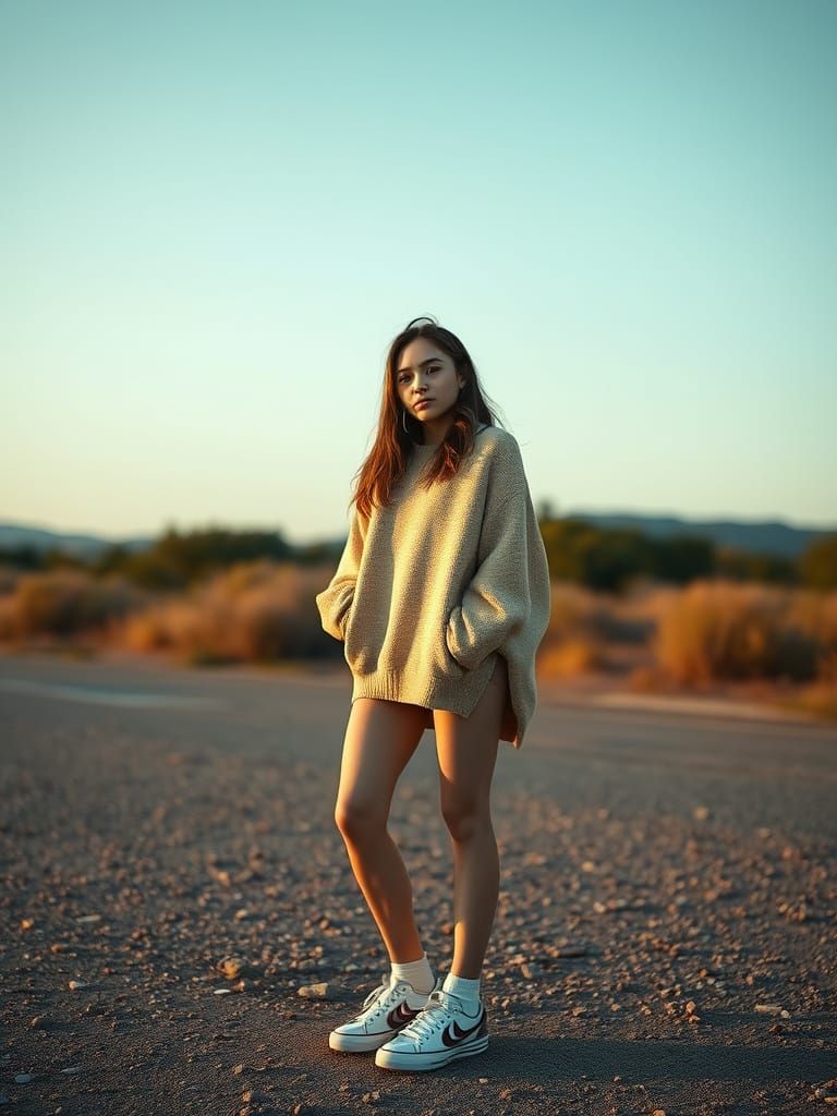 Woman in Pullover: Hyperrealistic Digital Art