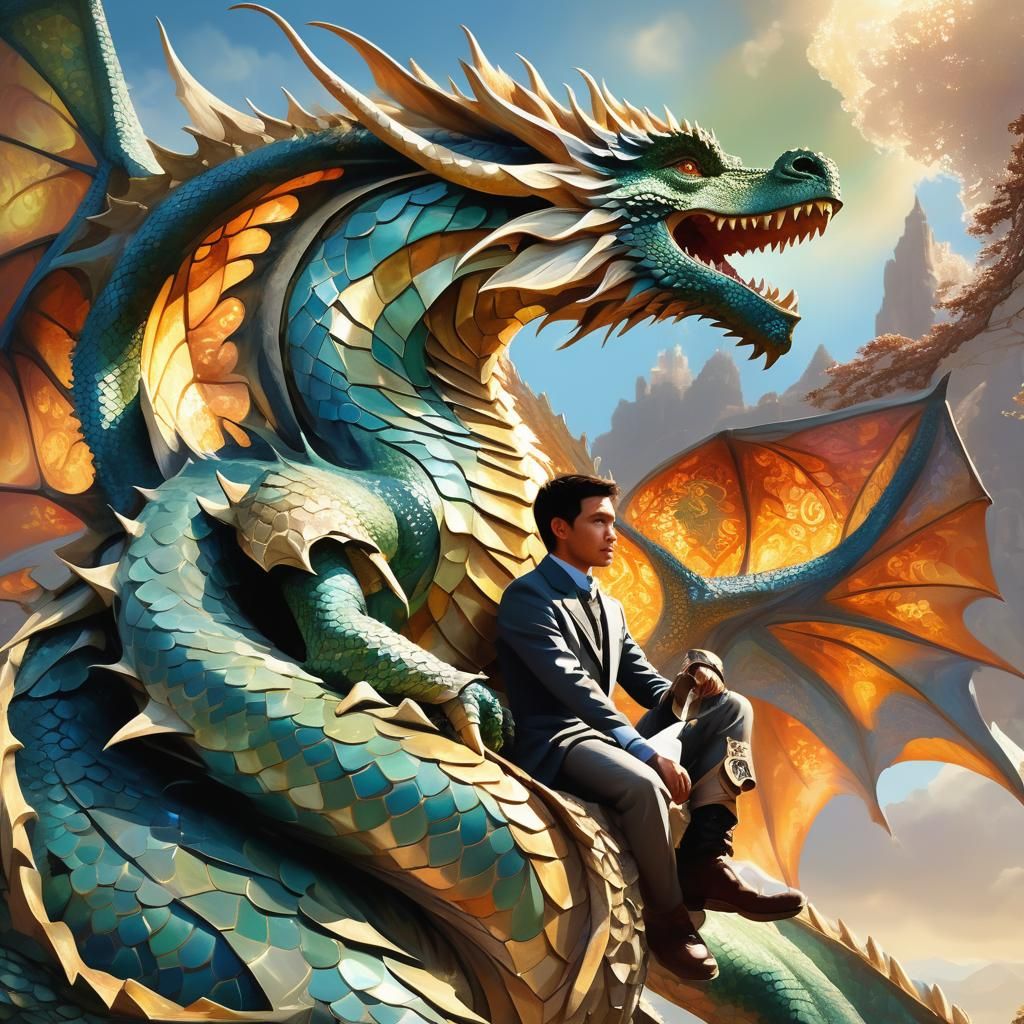 Dragon Rider Portrait in Orphic Style