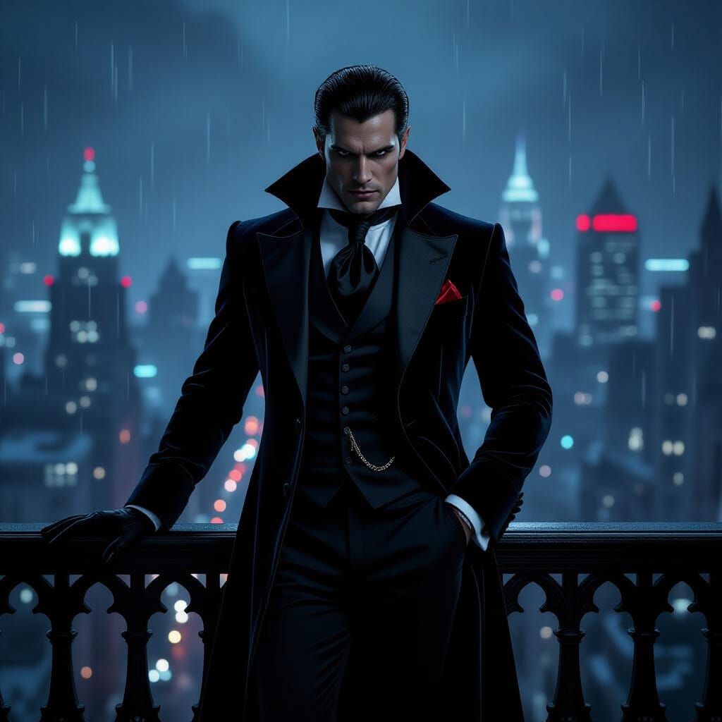 Muscular Vampire King on Gothic Balcony