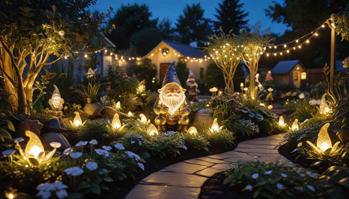 Enchanting Night Garden with Golden Lighting