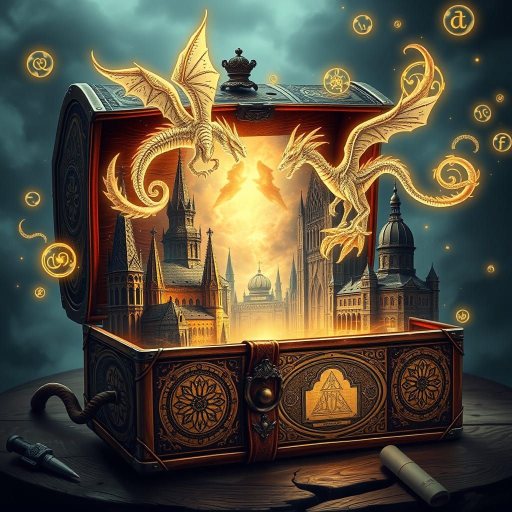Mystical World Spills Out of Ancient Book Chest: Gothic Pala...