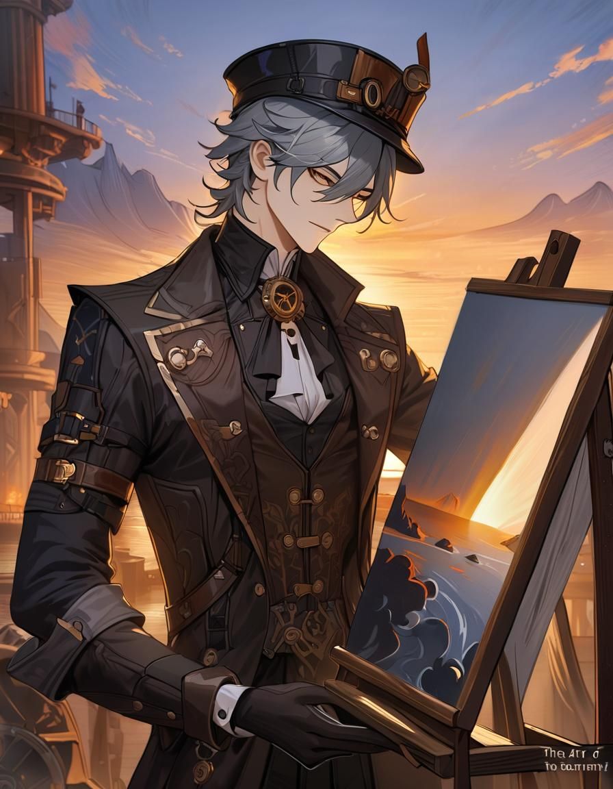 Steampunk Trailblazer Painting at Sunset