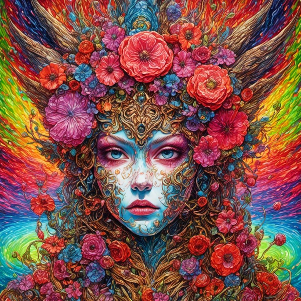 Psychedelic Viking Goddess Freya with Poppy