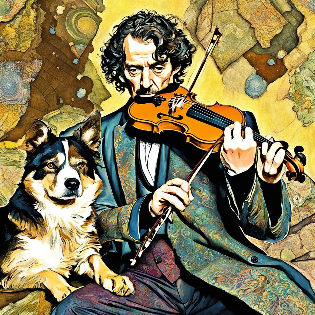 Sherlock Holmes Plays Violin for Hound, Surreal Art