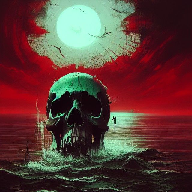 Intricate Skull Drowning at Sea: Matte Painting