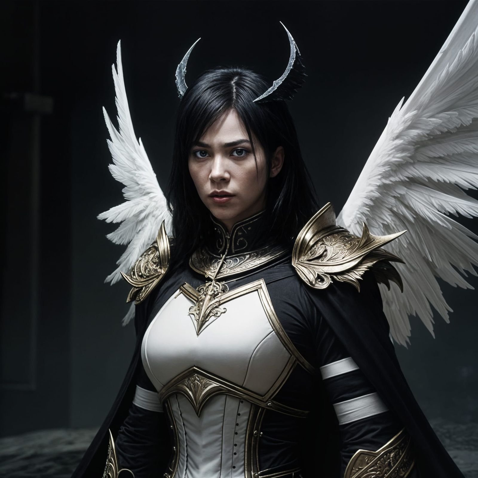 Dramatic Half-Demon, Half-Angel in Ornate Armor