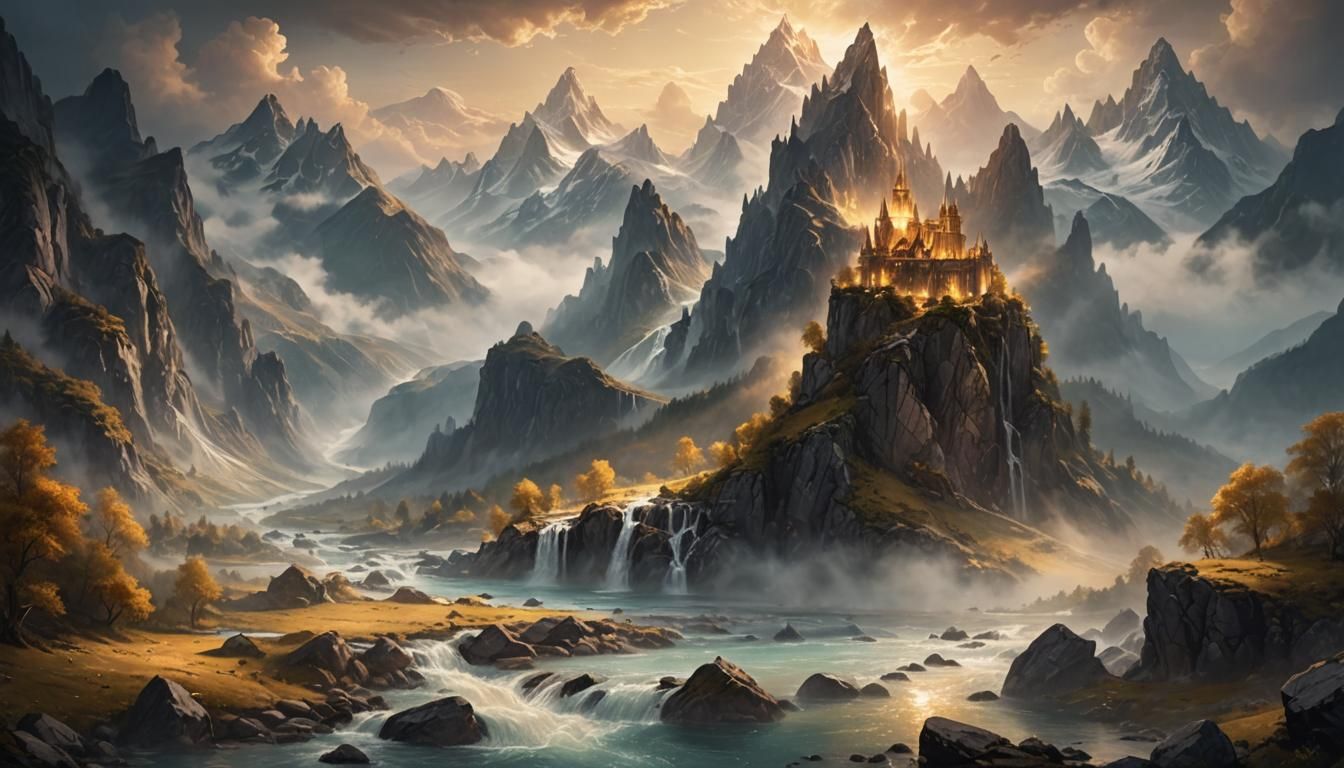 Epic Fantasy Landscape with Soft Golden Light