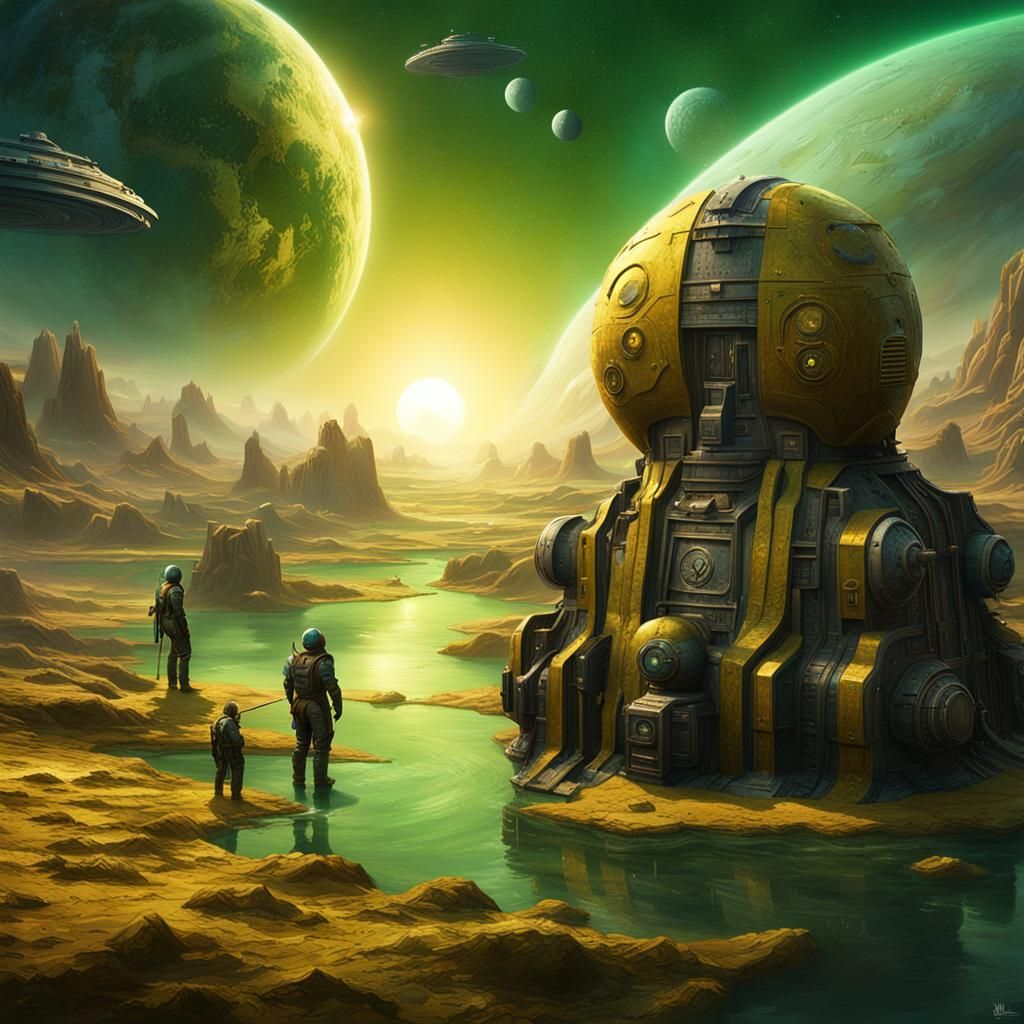 Science Fiction Planet with Three Suns