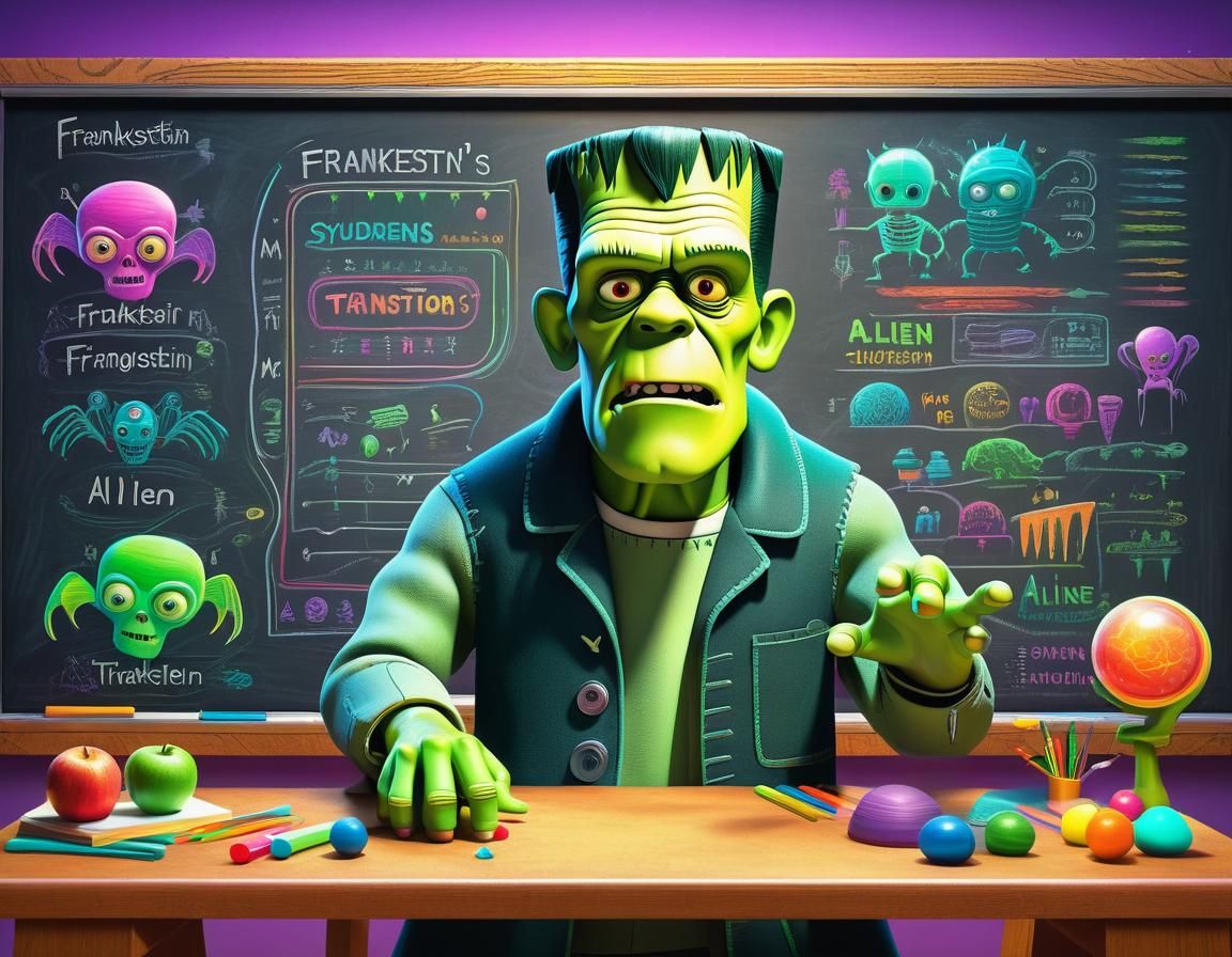 Frankenstein's Monster Teaches Anatomy to Aliens: Cartoon Il...