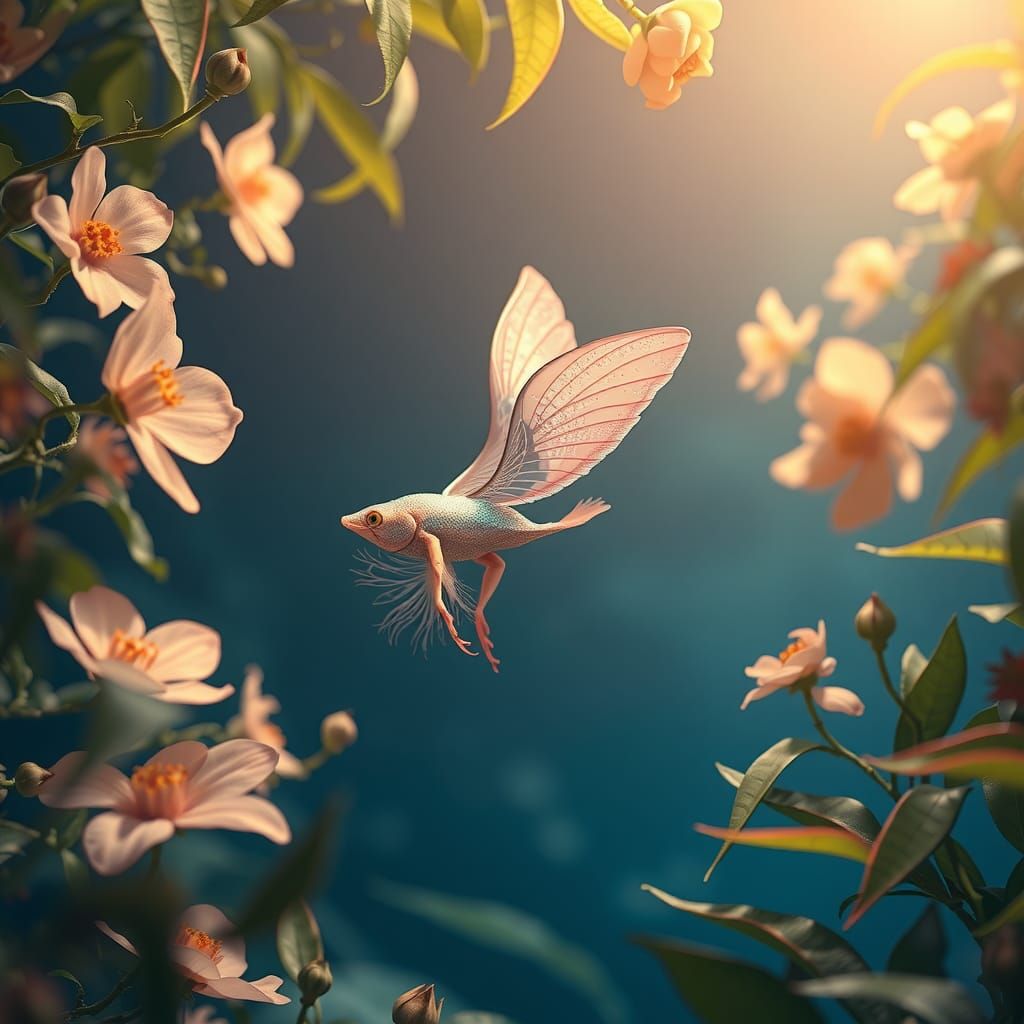Iridescent Fairy Dance in Dreamlike Foliage