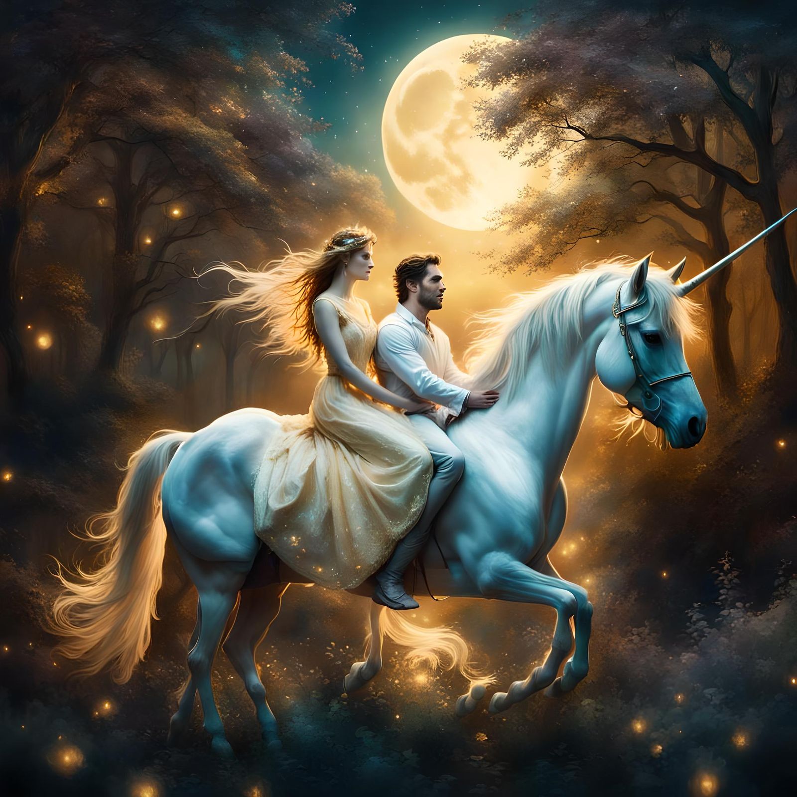 Moonlit Unicorn Ride in Ethereal Fantasy Style