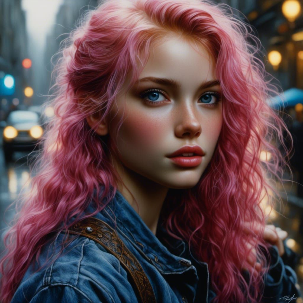 Pink-Haired Teenager Dancing: Hyperrealistic Portrait