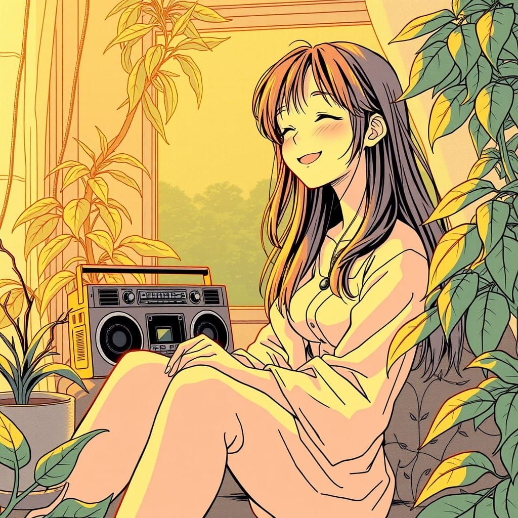 Stunning Anime Scene in Traditional Linoleum Block Print Sty...