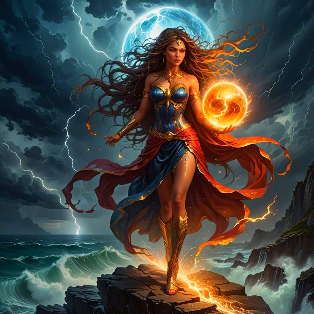 Goddess of Stormy Majesty in Crescent Moonlight