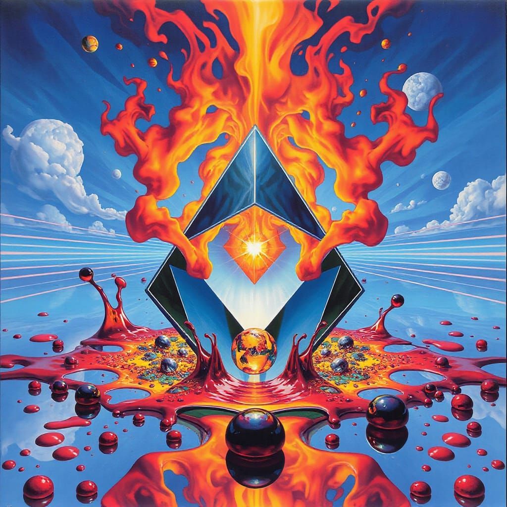 Abstract Prism Shattering into Fiery Elements