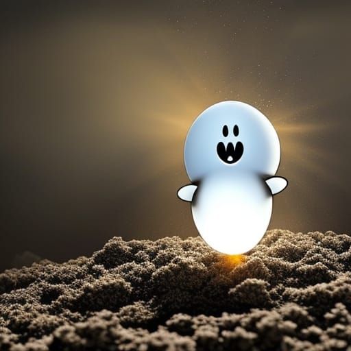 Cartoon ghost slicing eggs missing the yolk