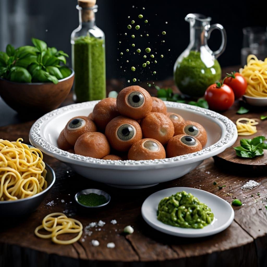 Tentacle Pasta with Eyeballs in Pesto