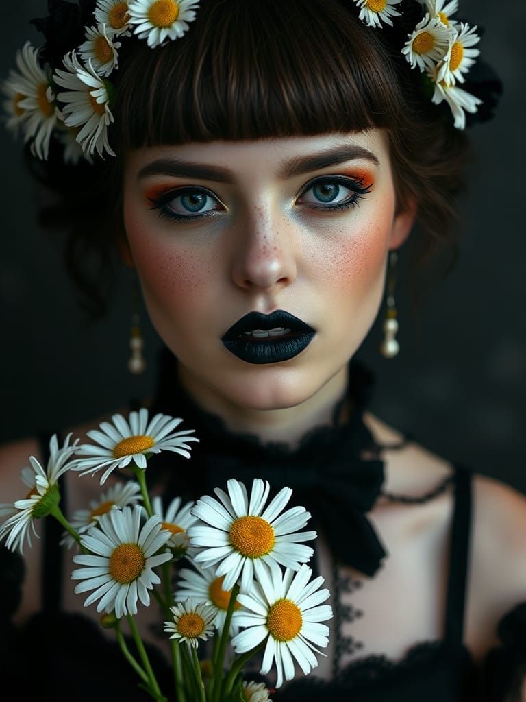 Gothic Bride with Daisies Digital Portrait