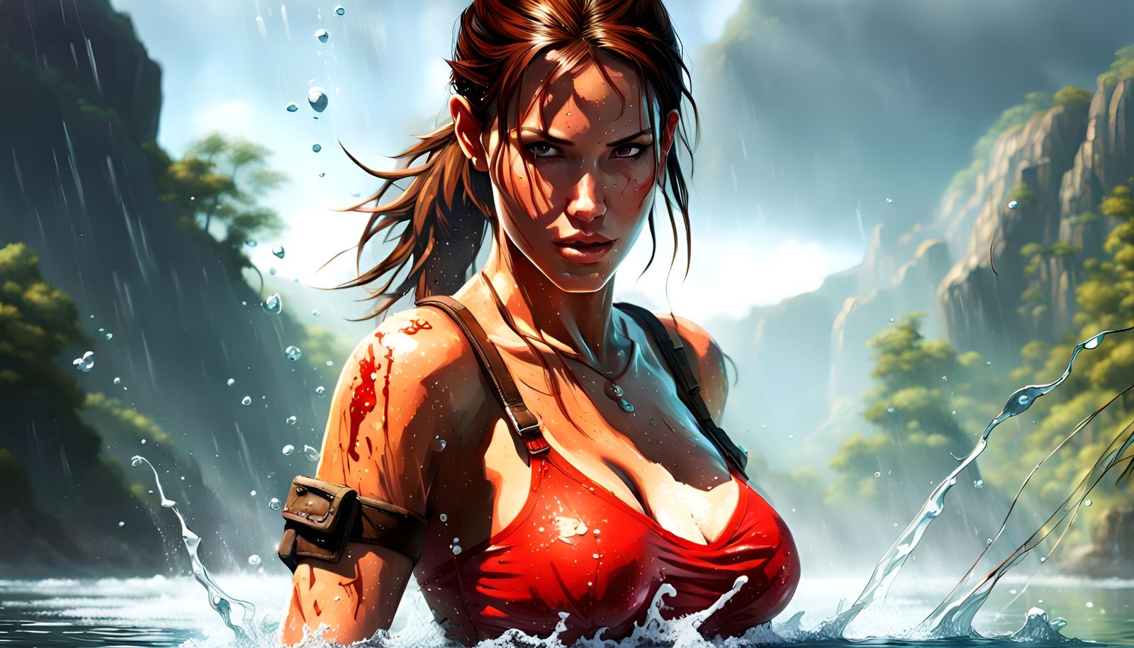 Lara Croft in Bikini by a Lake