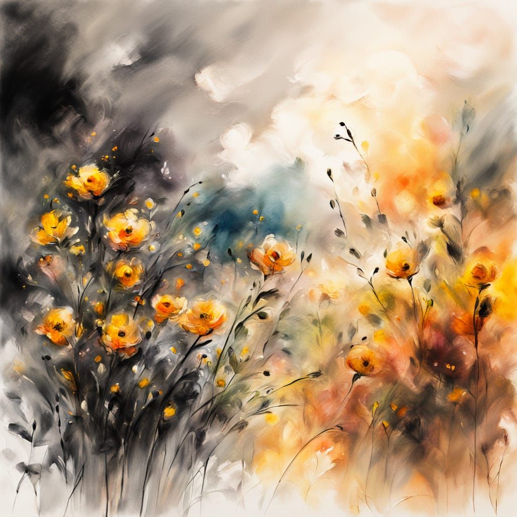Impressionistic Wildflowers in Golden Light
