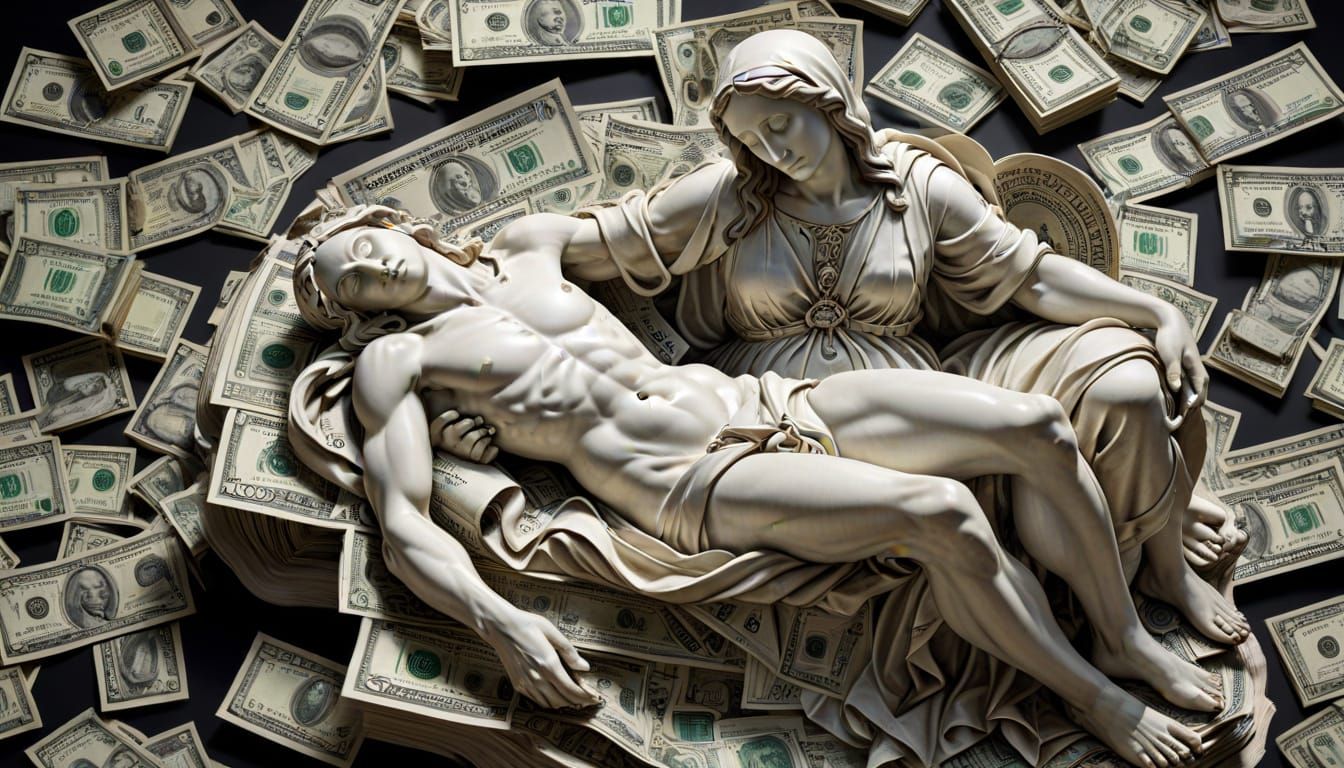 Michelangelo's Pieta Reimagined as US Dollar Sculpture