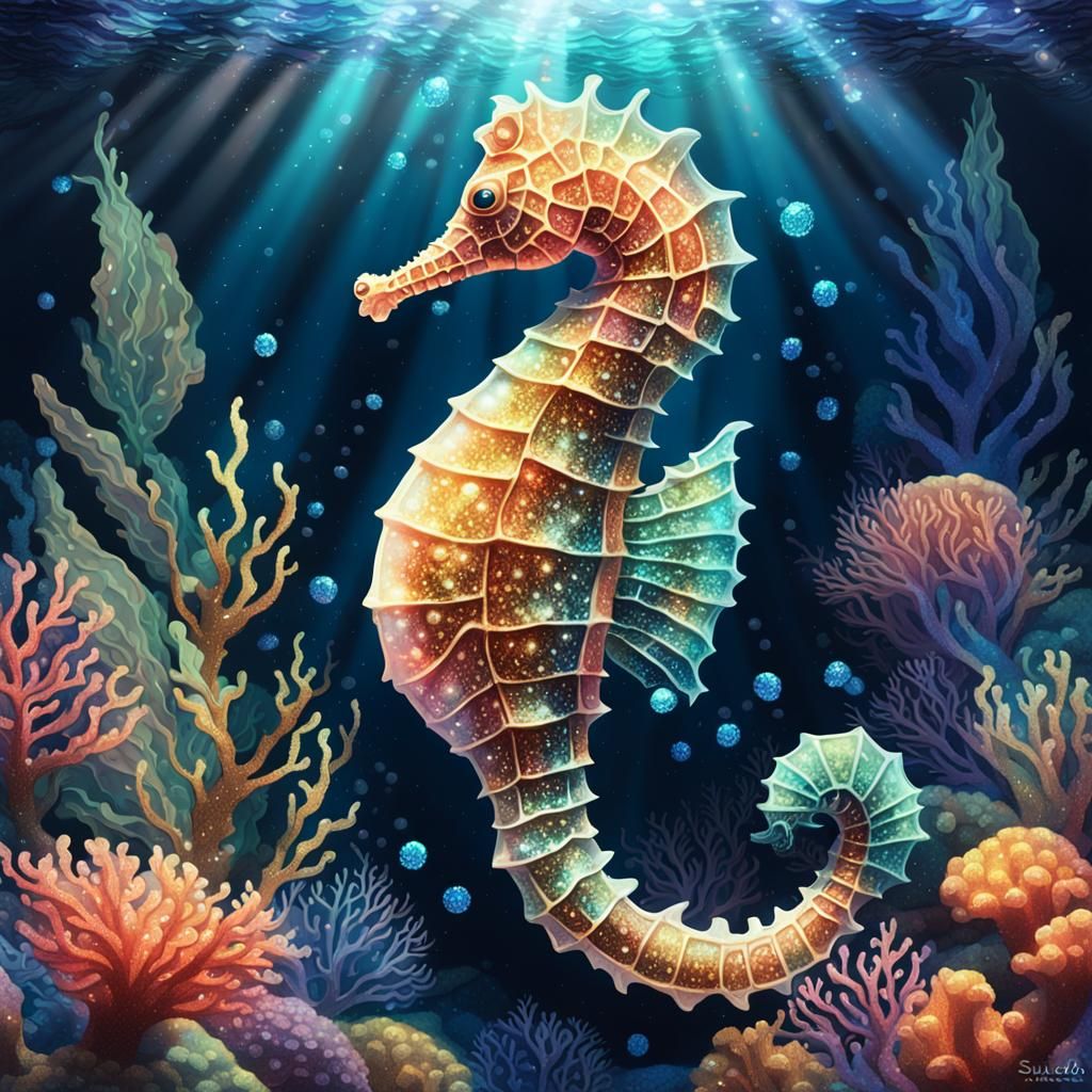 Shimmering Seahorse in Anime Style