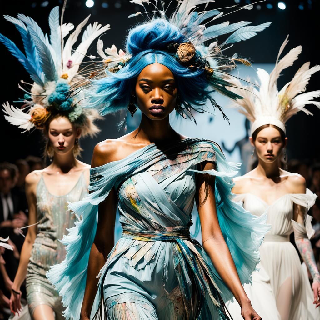 Bird Wig Fashion Show Runway in Maximalist Style