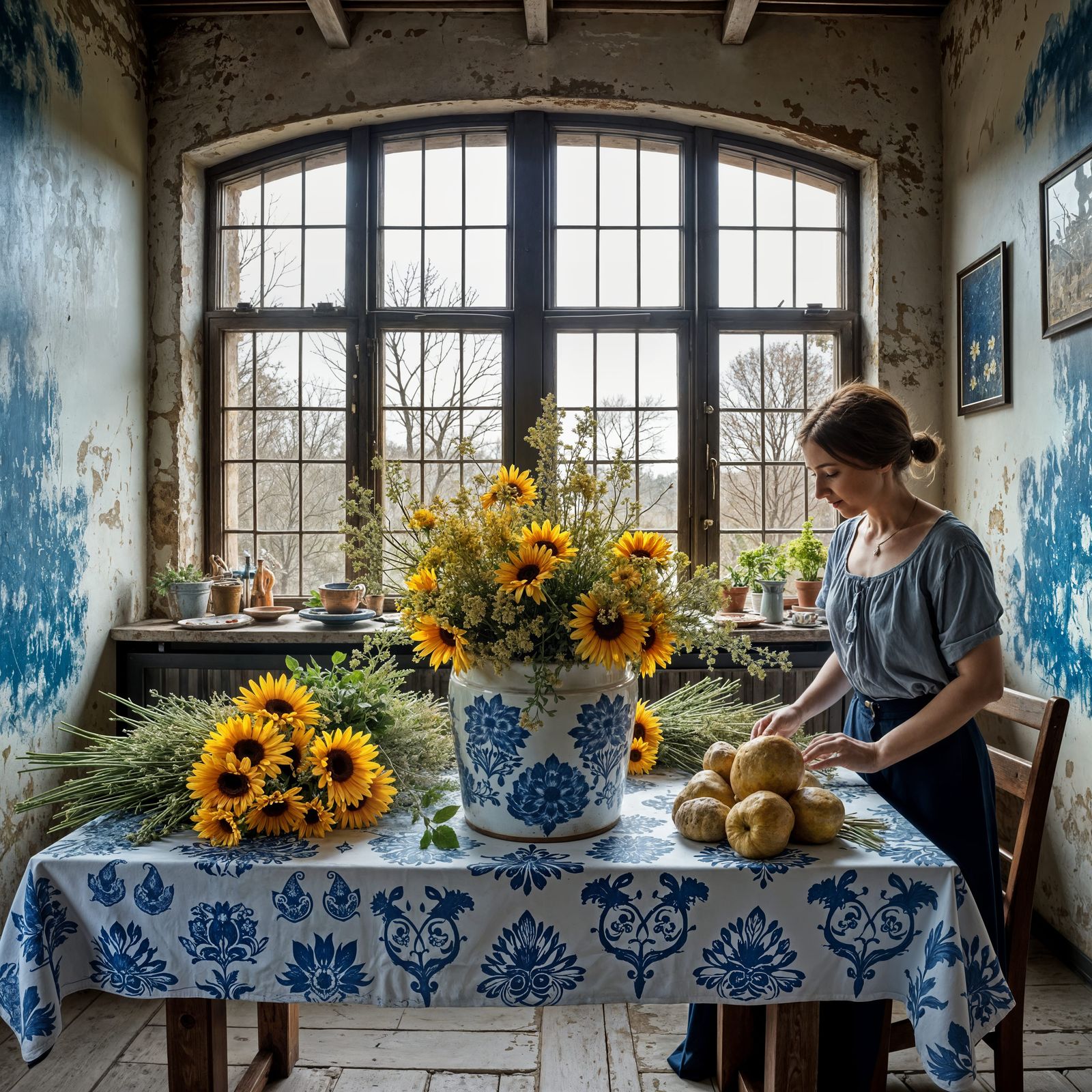 Dry Flowers in Copper Bucket: Hyperrealist Still Life