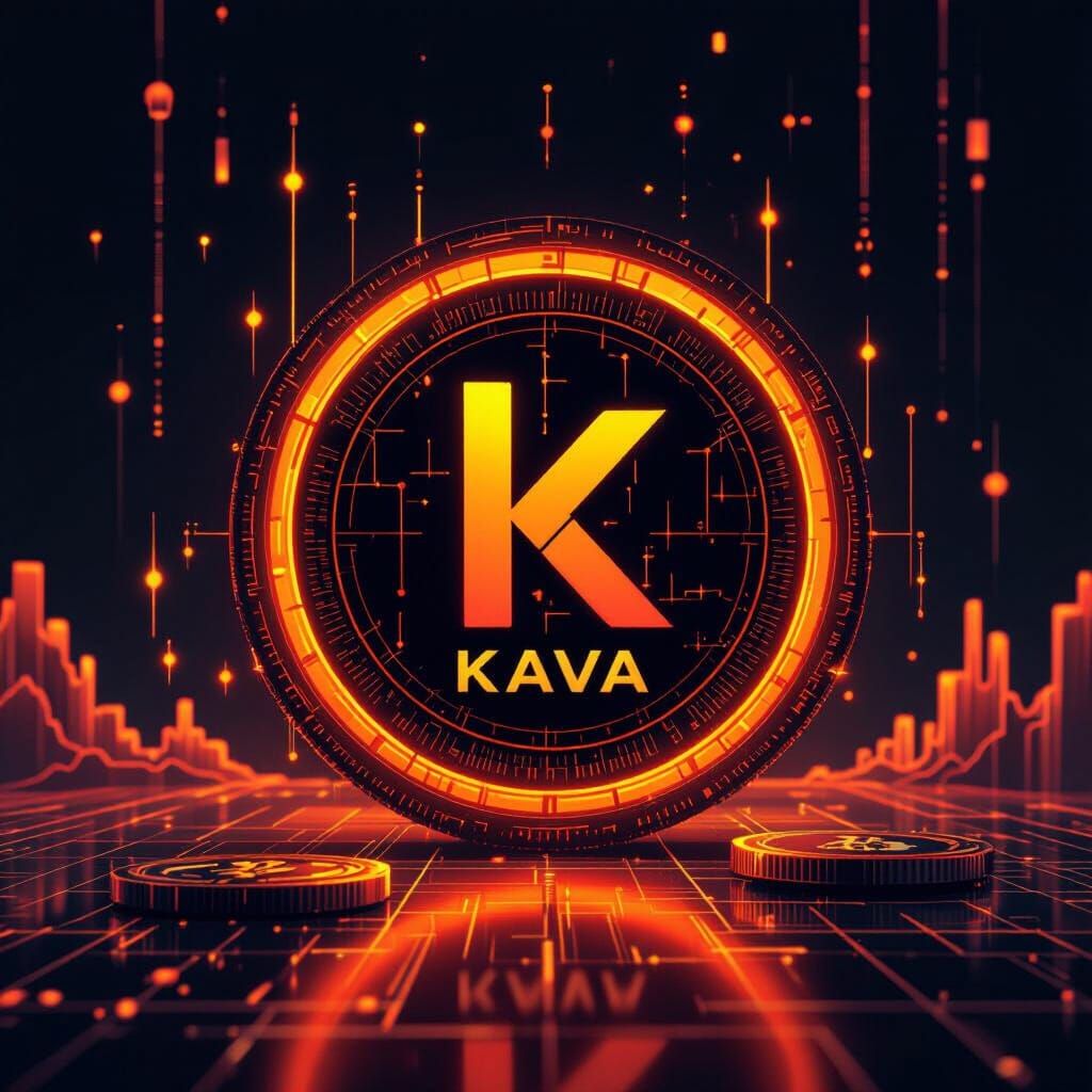 KAVA Crypto Logo: Bold Orange & Red Gradient Futuristic Desi...