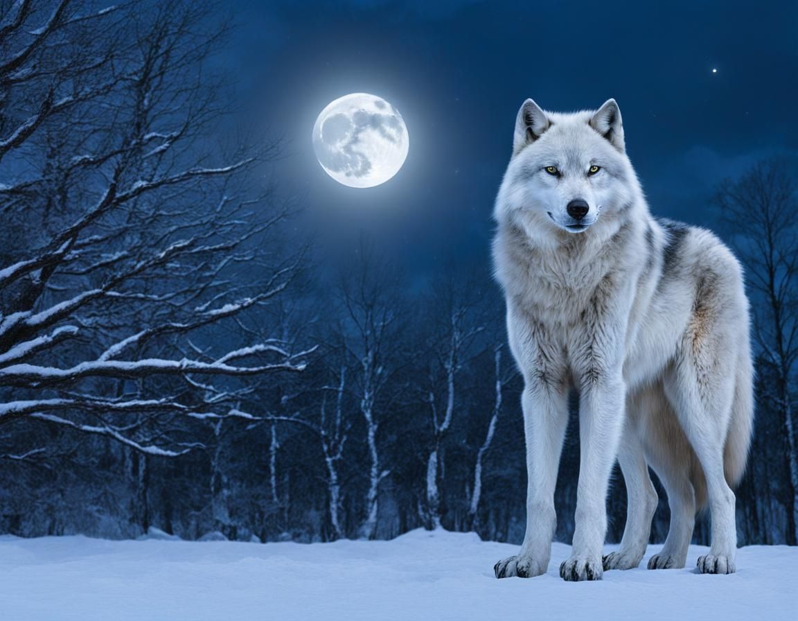 Mystical Amarok Wolf God in Moonlight