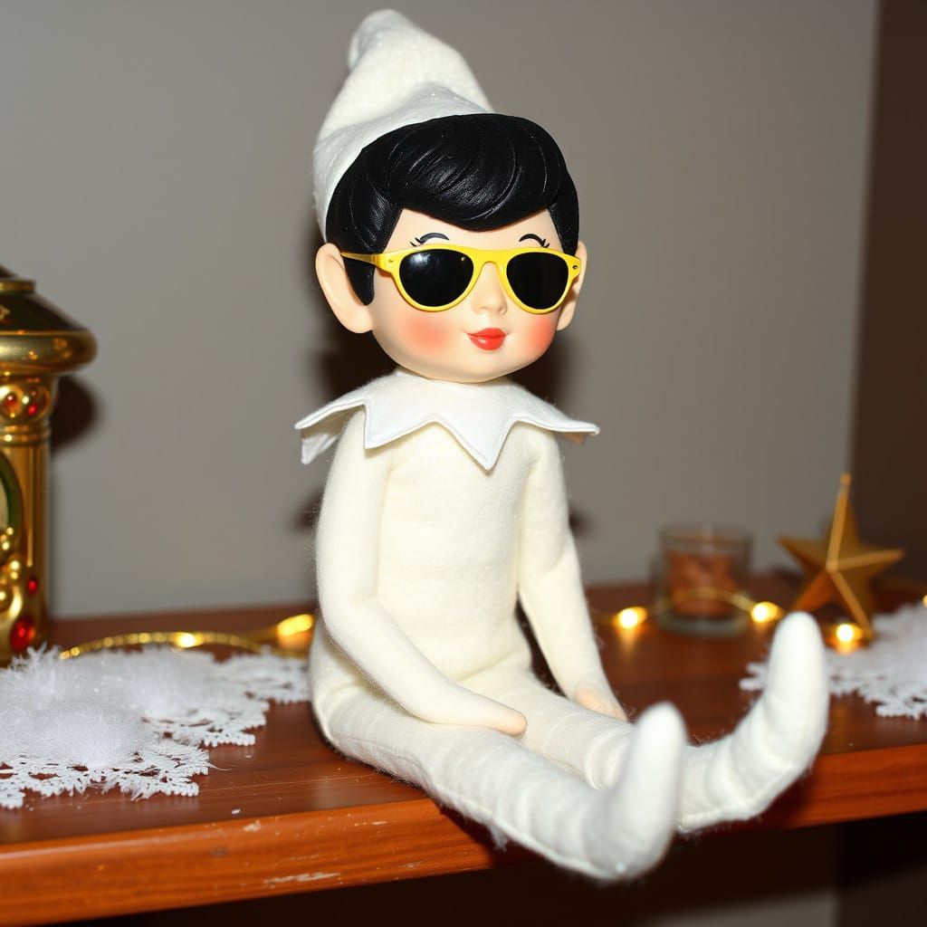 Vintage Sparkly Elf on the Shelf with Elvis Head