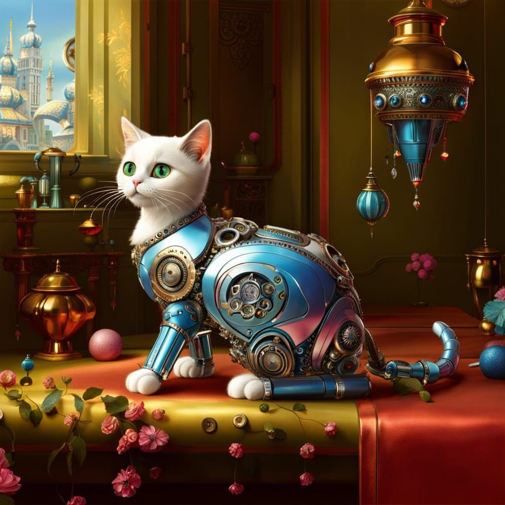 Elaborate Robotic Cat: Whimsical Droid Feline