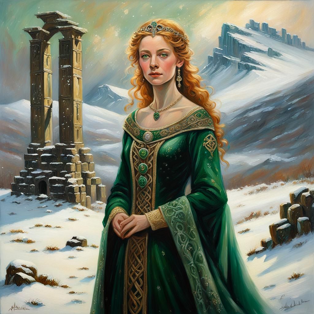 Irish Princess in Winter Landscape: Impressionist Oil Painti...