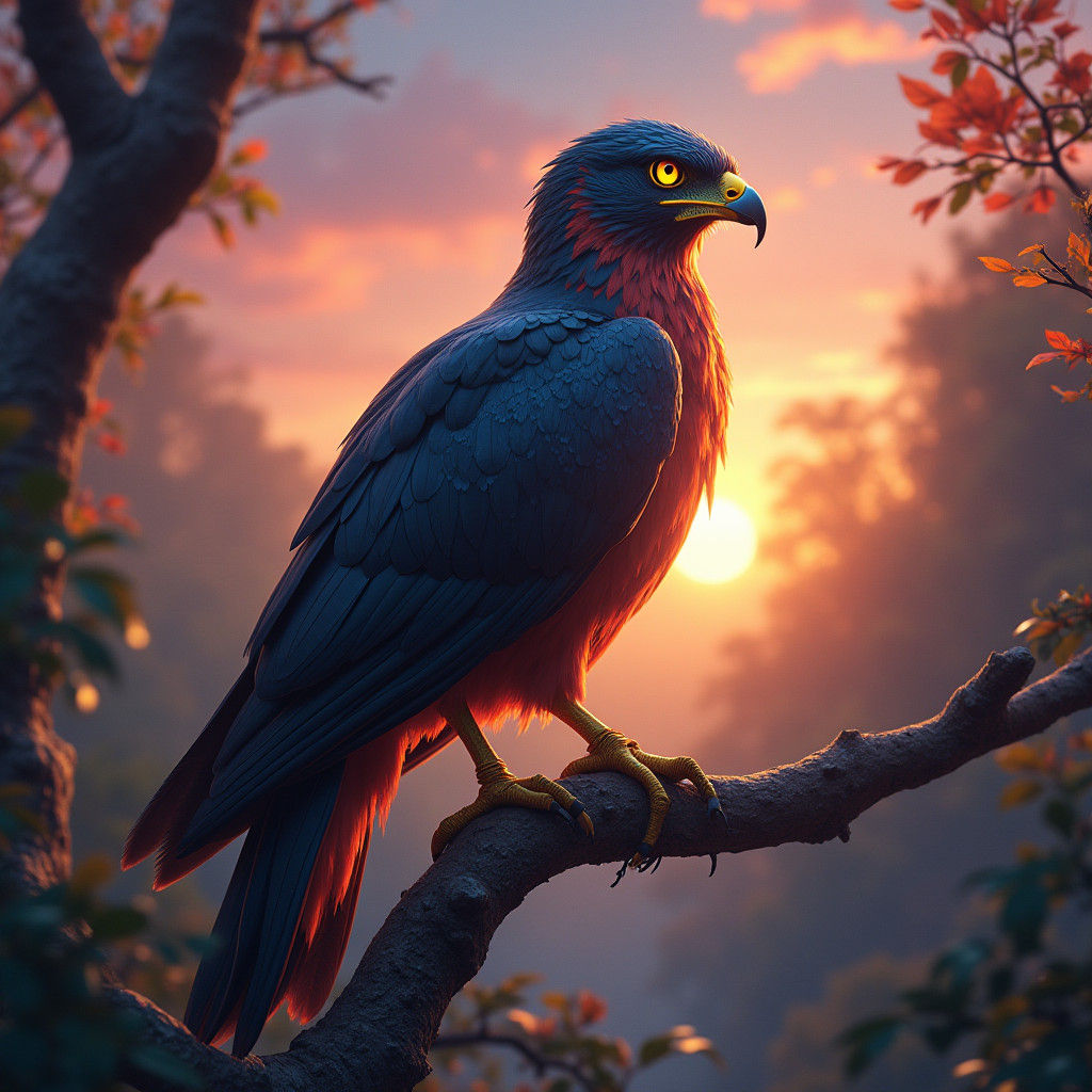 Accipiter Bicolor in Fantasy Sunset, Digital Matte Painting