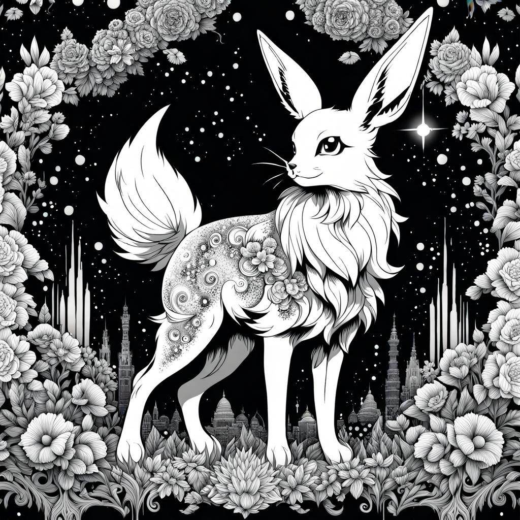 Detailed Ink Splatter Eevee Coloring Book Design