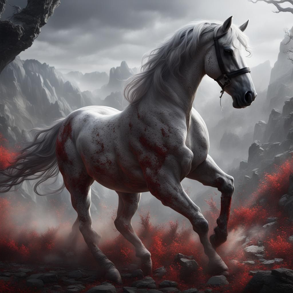 Four Horses in Detailed Matte Painting Style