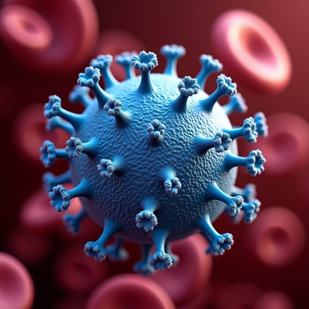 Detailed 3D Rendering of a Blue Virus Particle