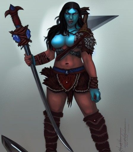 Female Half-Orc Barbarian with Greatsword