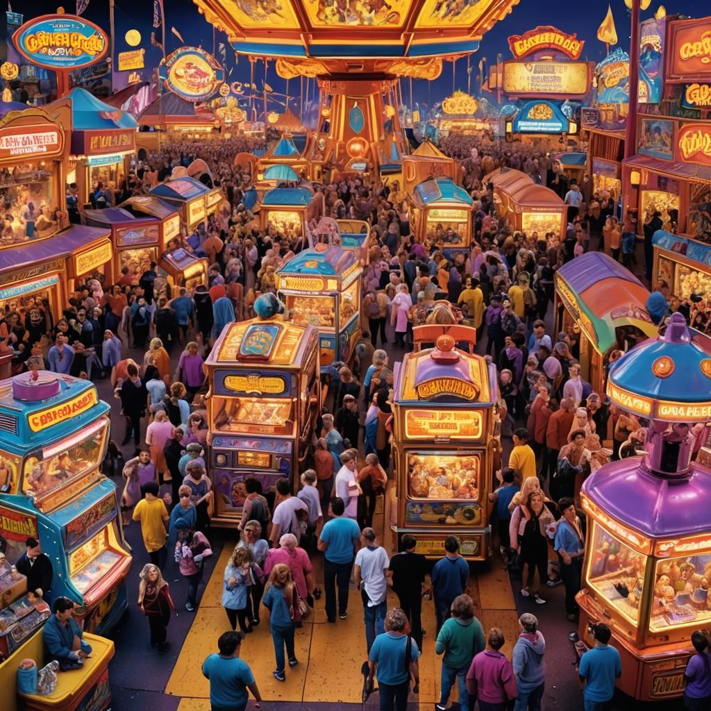 Futuristic Fairground Celebration in Garbage Pail Kids Style