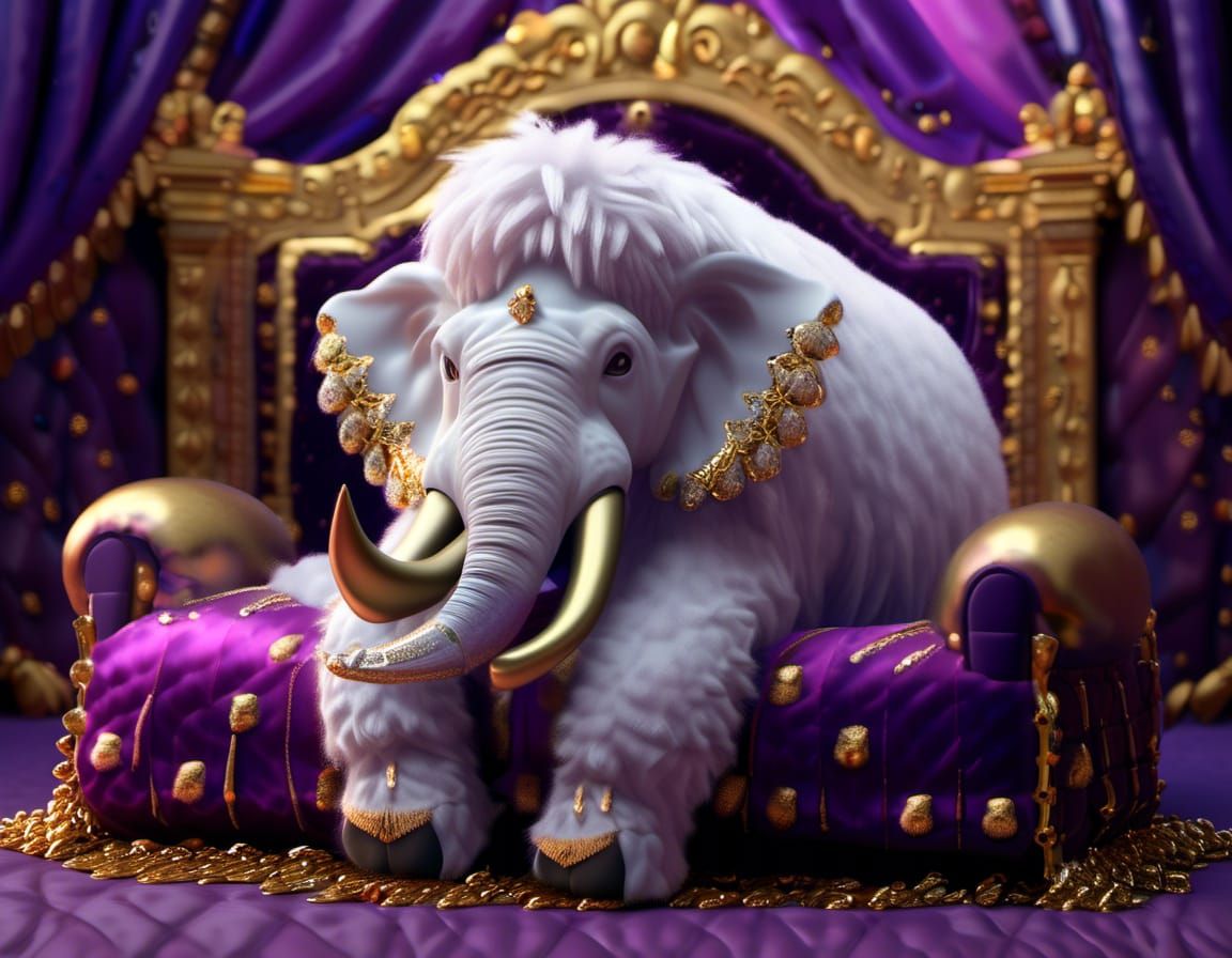 Fluffy Mammoth on Pillow: Whimsical Digital Art